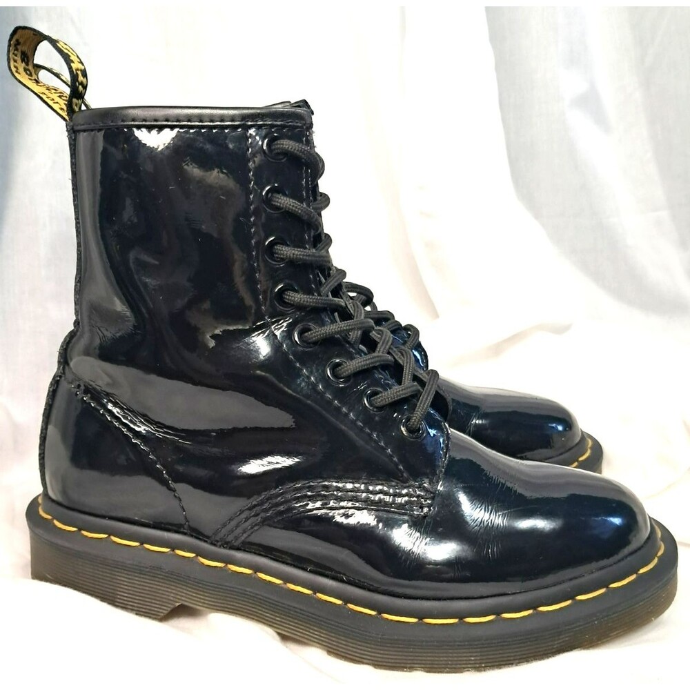 Dr. Doc Martens 1460 Patent Leather Boots Black Lace Up Combat Women’s Size 5 36